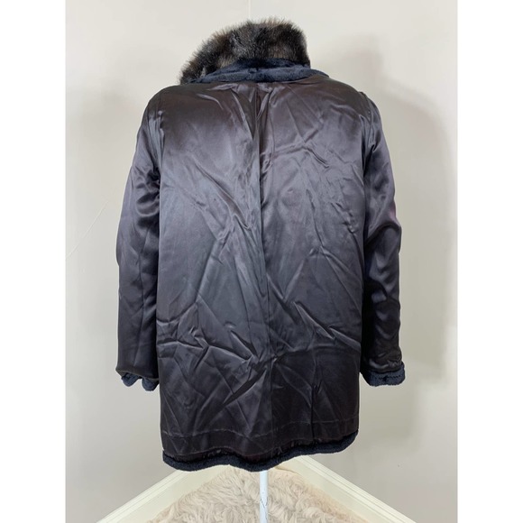 Vintage 80s 90s Black Plush Faux Fur Mink Coat Punk BarbieCore GlamRock Winter - Picture 10 of 11